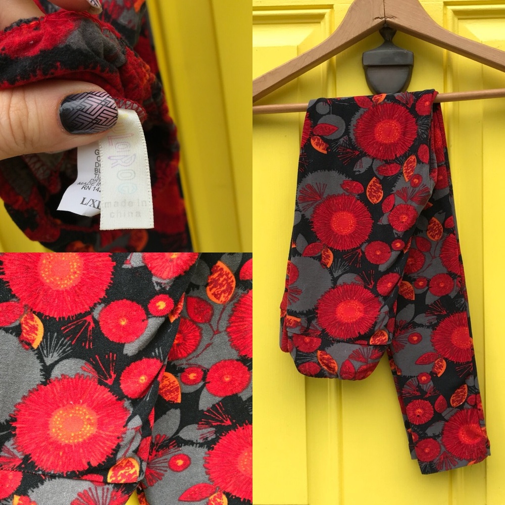 LuLaRoe RARE floral leggings black red XXS L/XL